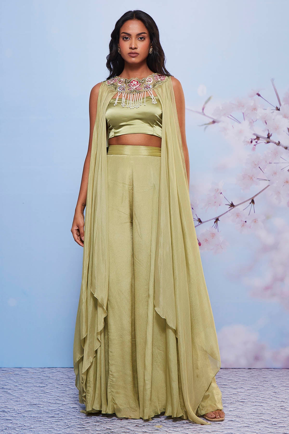 Buy Mint Embroidered Jacket Set Online